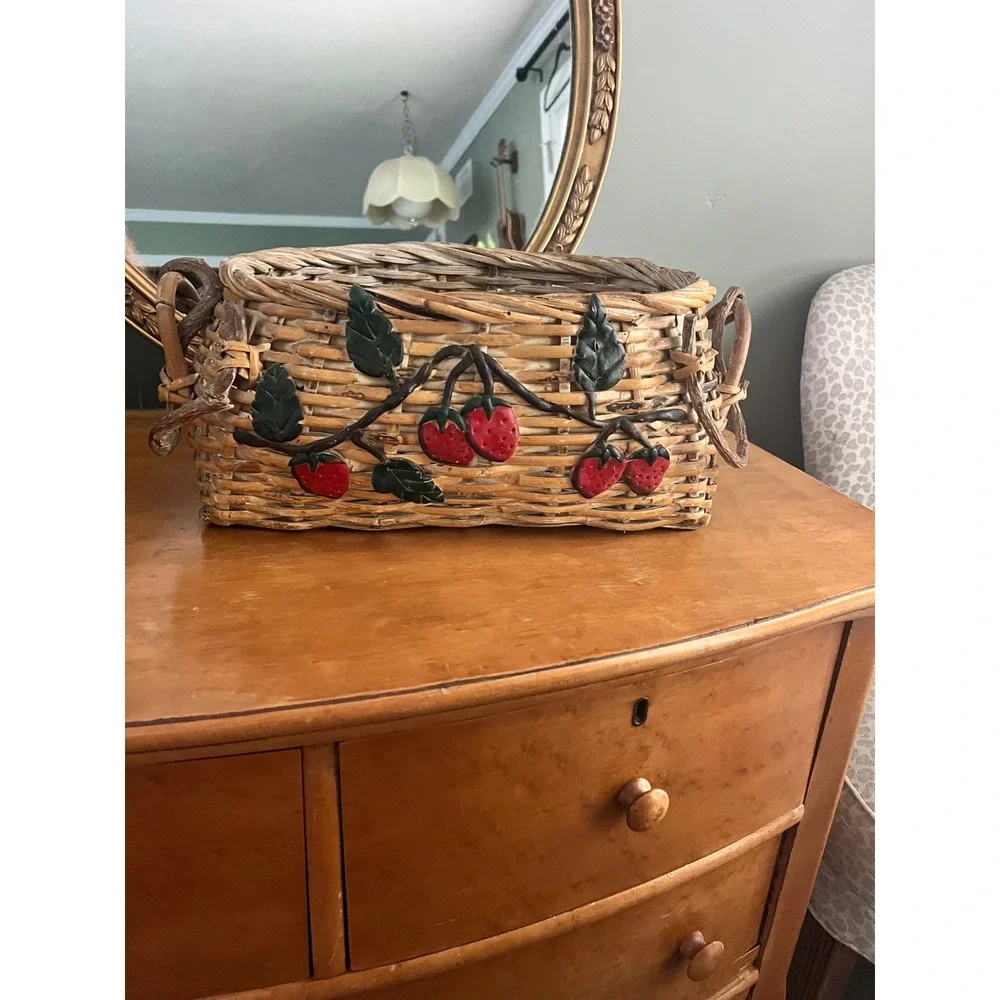 Vintage Handcrafted Strawberry Basket Wild Vine Woven Handles Cottagecore